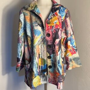 Ali Mills Quilted Art Jacket Wire Collar Large EUC